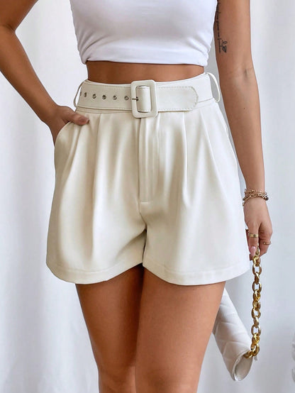 Fold Pleated Belted Wide Leg Shorts