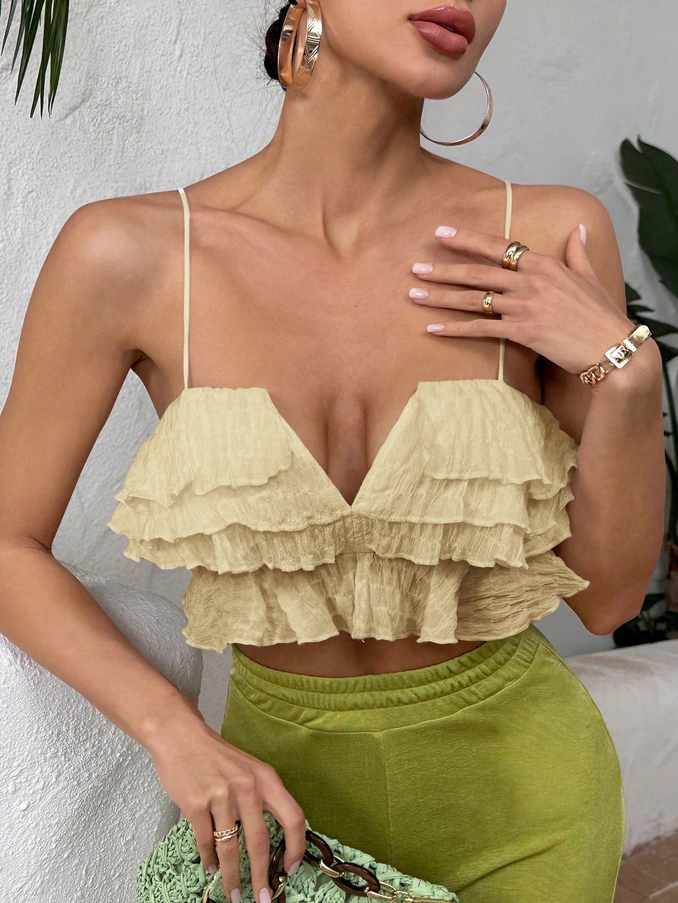 Ruffle Trim Crop Cami Top