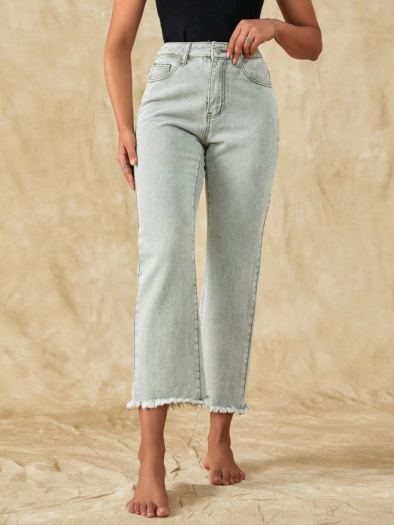 Raw Hem Straight Leg Jeans