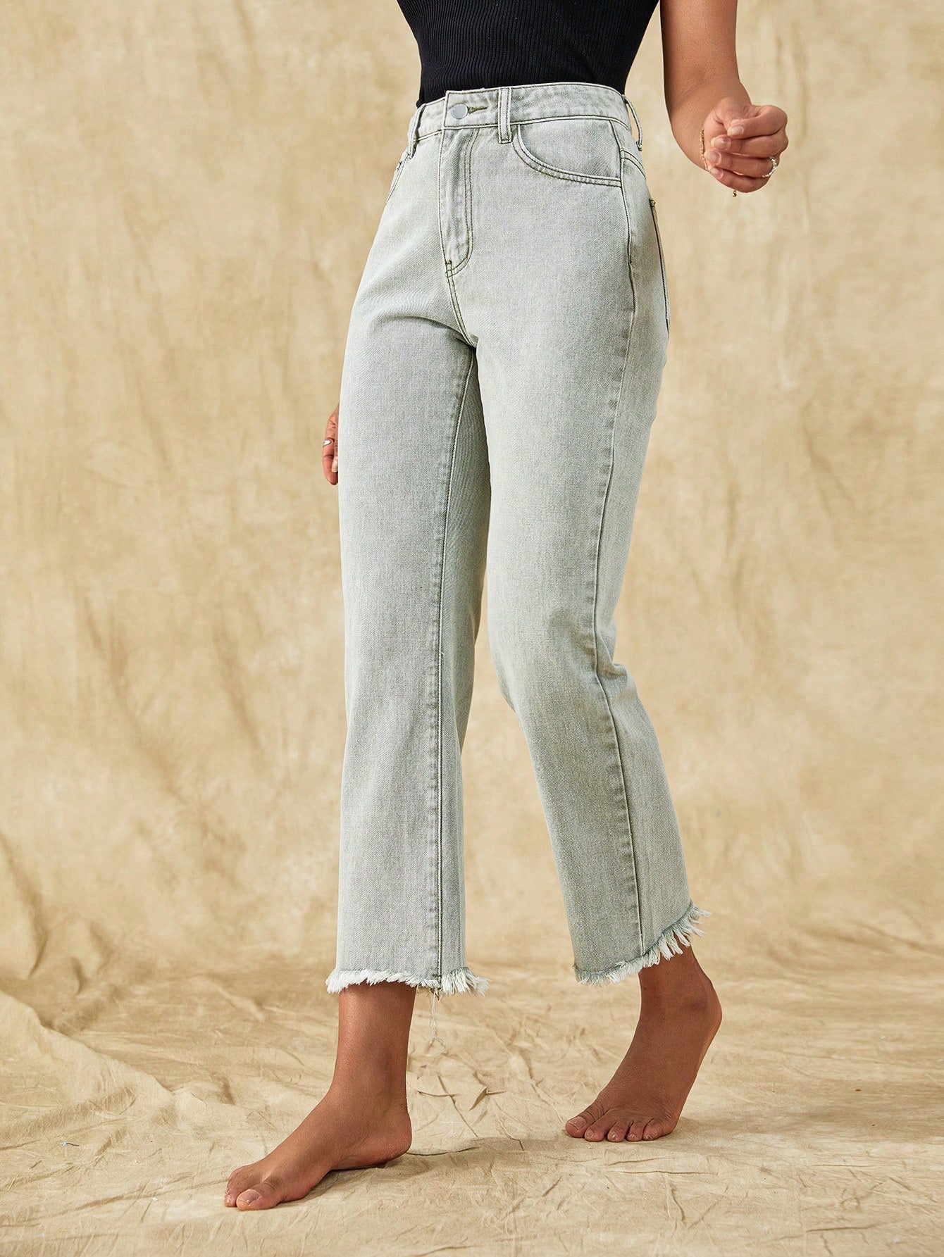 Raw Hem Straight Leg Jeans