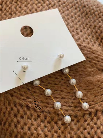 Temperament Simple Long Chain Tassel Faux Pearl Earrings