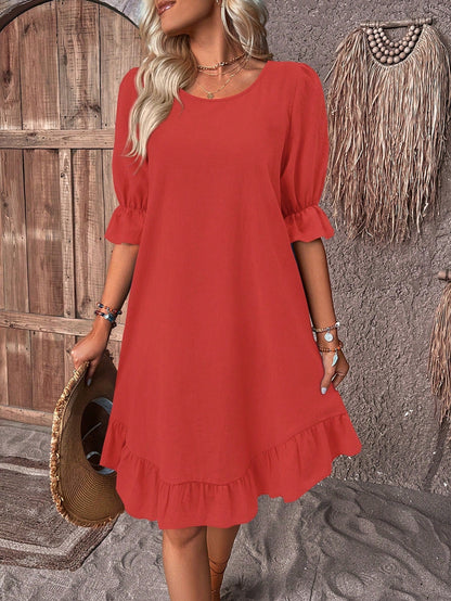 Solid Ruffle Hem Smock Dress