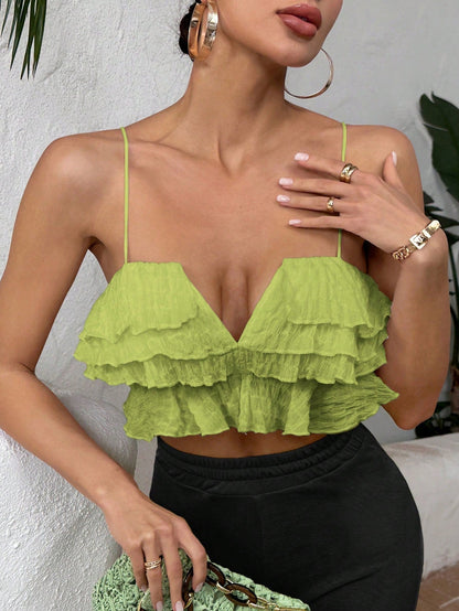 Ruffle Trim Crop Cami Top