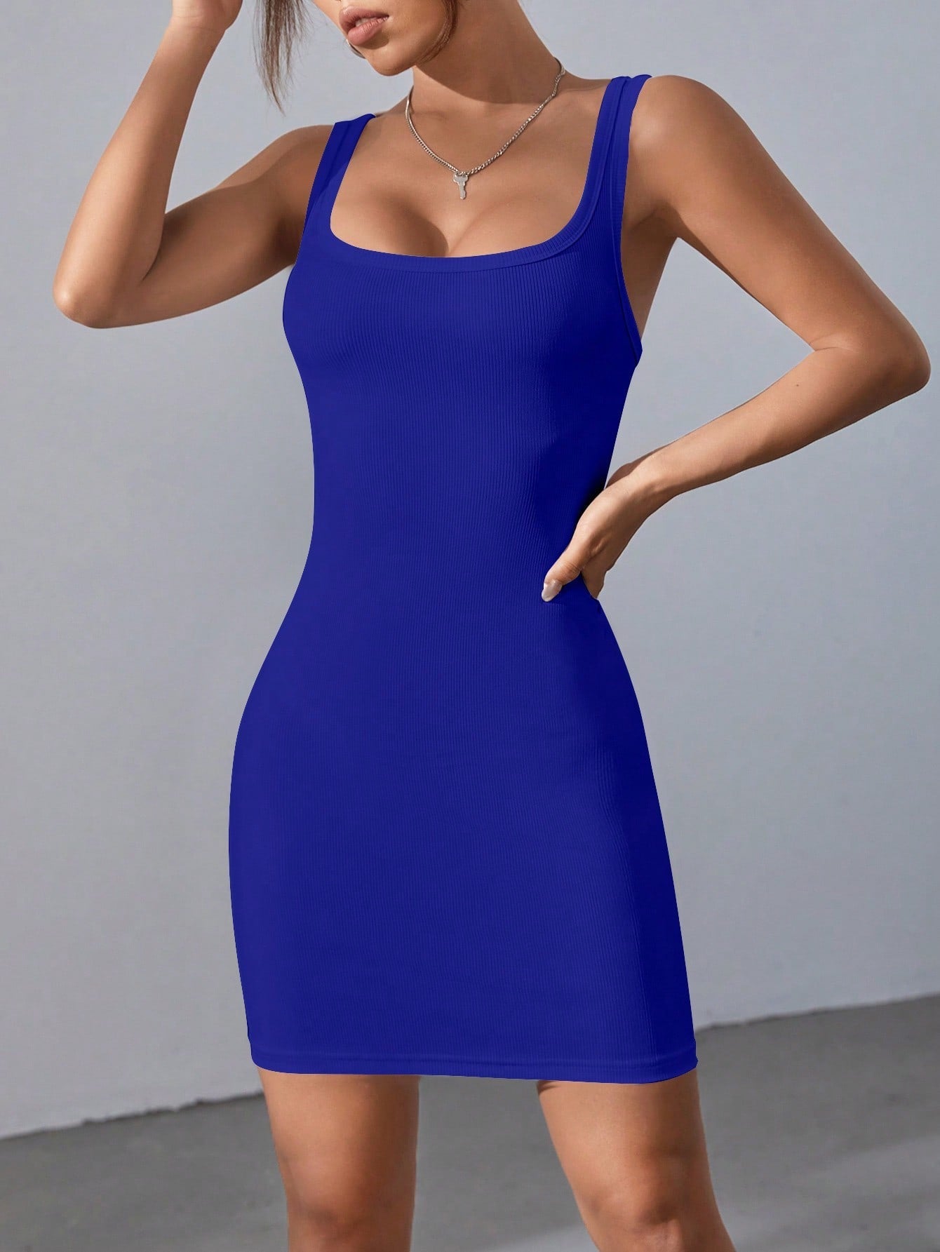 Solid Square Neck Tank Dress