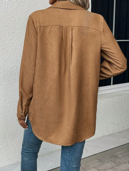 Solid Button Front Pocket Patched Coat