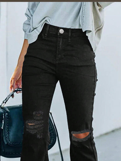 Ripped Raw Hem Flare Leg Jeans