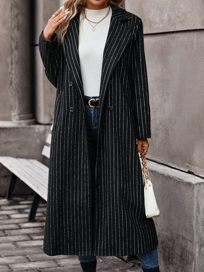 Striped Print Double Button Coat