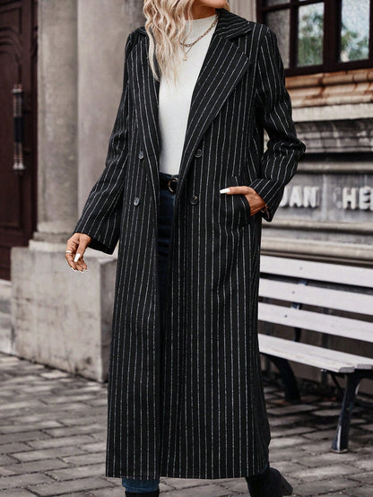 Striped Print Double Button Coat