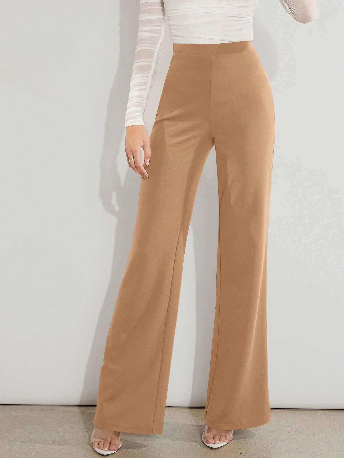 Solid High Waist Wide Leg Pants