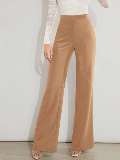 Solid High Waist Wide Leg Pants