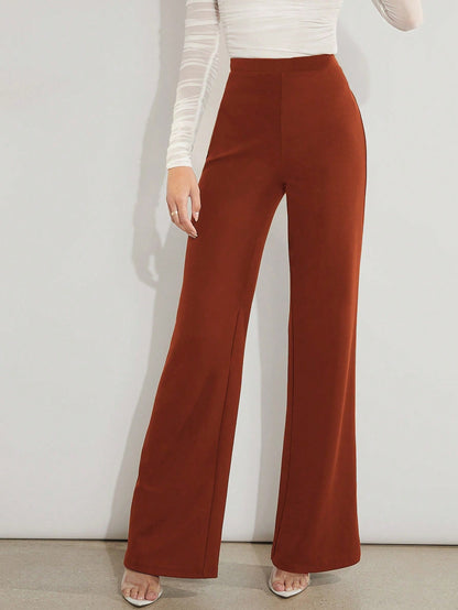 Solid High Waist Wide Leg Pants