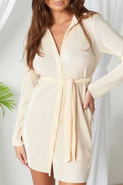 Turndown Neckline Blouse Buttons Solid Dress