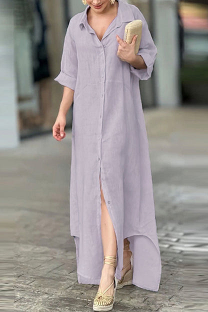 Solid Blouse Casual Buttons Neckline Turndown Dress