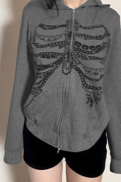 Gothic Skeleton Chain Zip Hoodie