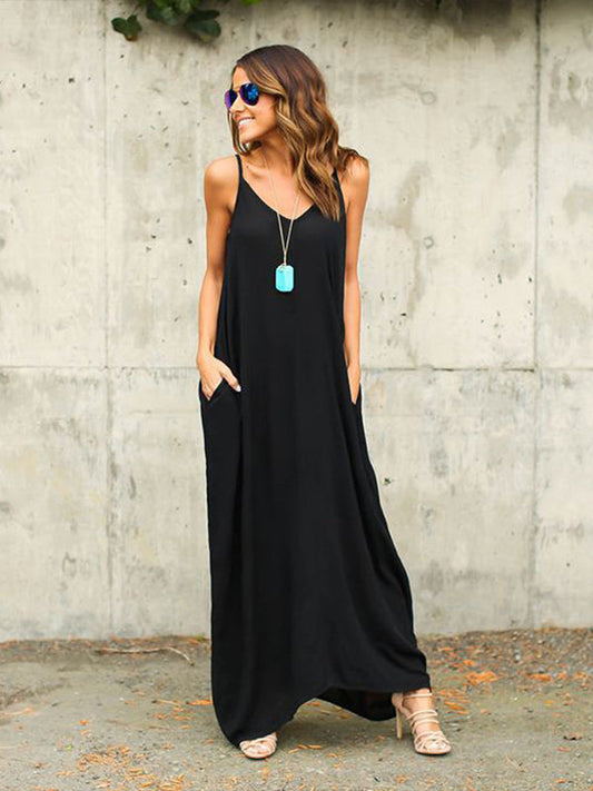 Blue Maxi Dress with Slant Pockets