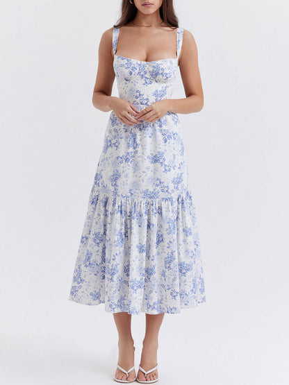 Strap A-Hem Stylish Floral Midi Dress