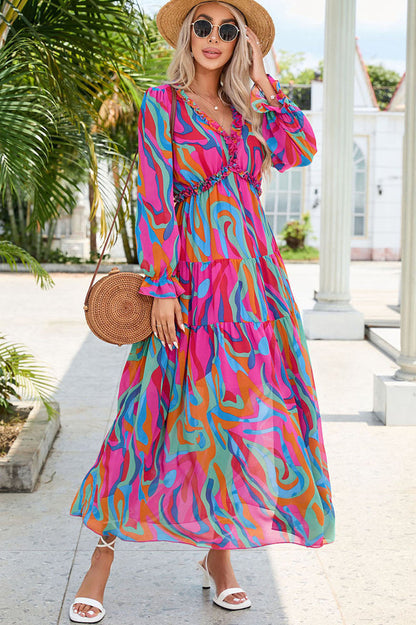 Abstract Art Stylish Tiered Maxi Dress