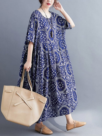 Bohemian Pockets House - Swing Gown With Blue Print