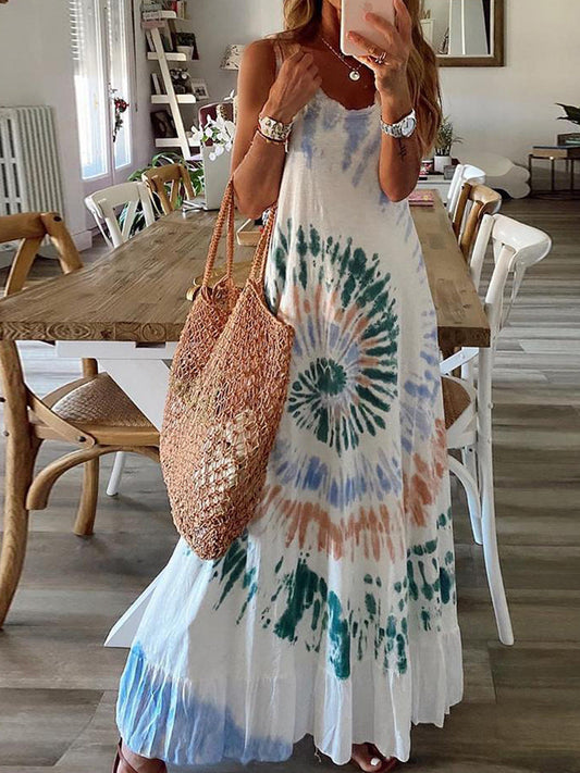 Tie Dye Floral Summer Maxi Dress for Plus Size Women