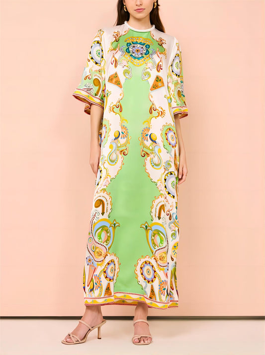 Cosybreezee - Cashew Floral Charming Print Loose Midi Dress