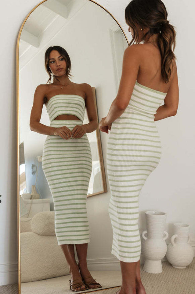 Adelaide Stripe Cutout Charming Rib Midi Tube Dress