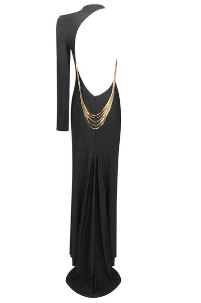 Angelou Black Backless Charming Chain Maxi Dress