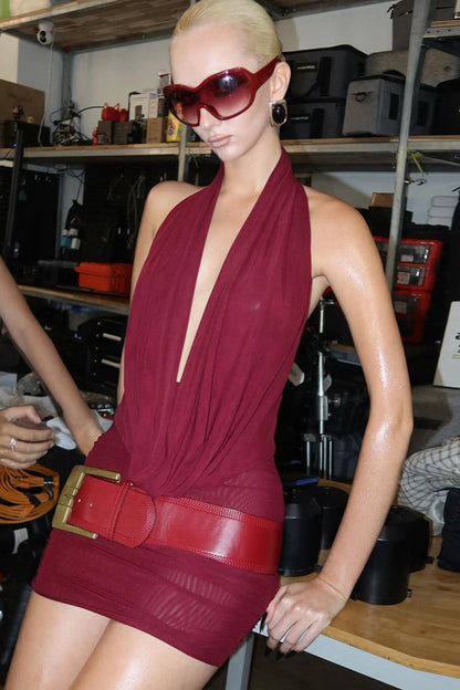 Sexy Halter Deep V Mini Dress