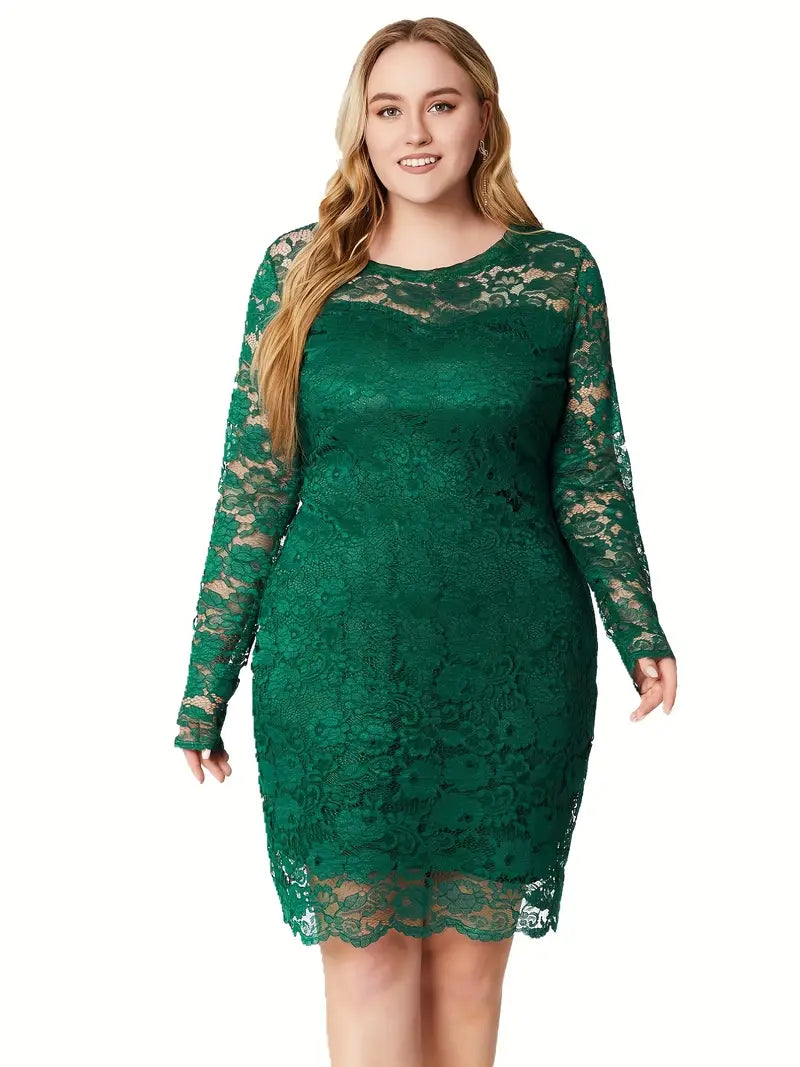 White Lace Long Sleeve Bodycon Dress - Plus Size