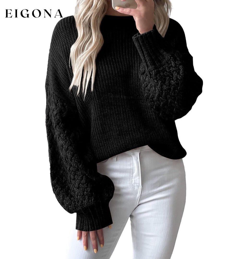 Cosybreezee - Black Cable Knit Sleeve Drop Shoulder Sweater