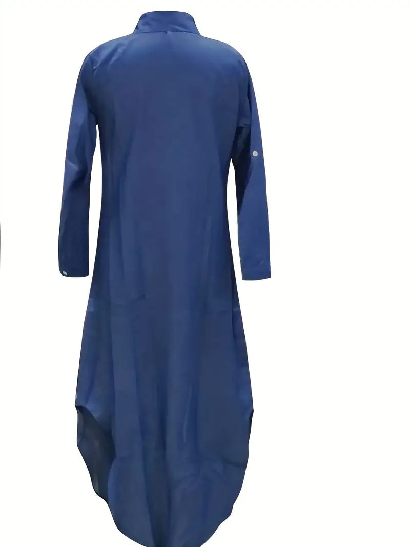 Blue Hem Arc Button Front Shirt Dress