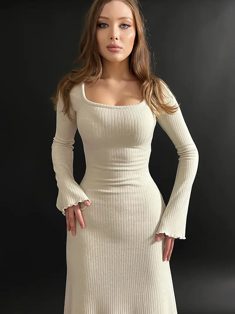 Winter Bodycon Dress with Squared Neckline