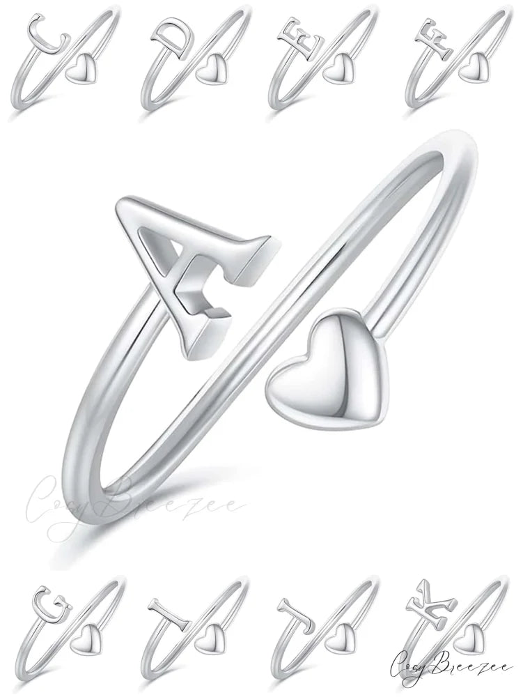 1pc Minimalist Style Heart Shaped Glittery Ring Silver / A