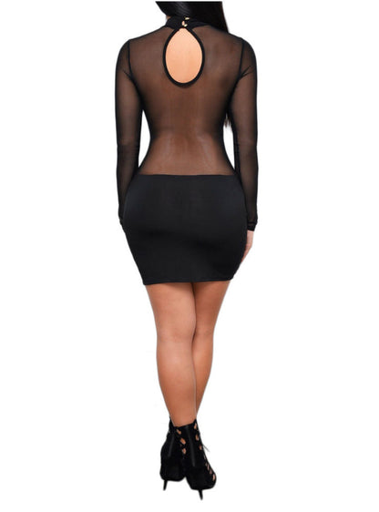 Slim Black White Bodycon Pencil Dress with Long Sleeves