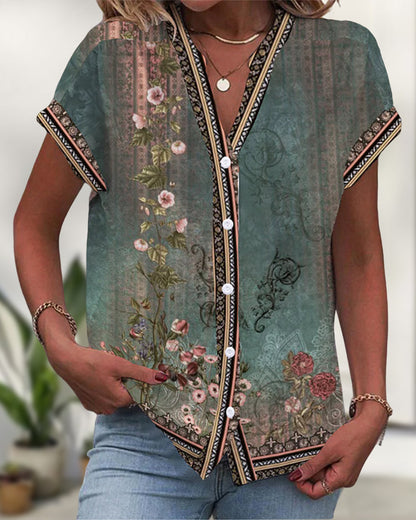 V-neck Flowered Tee