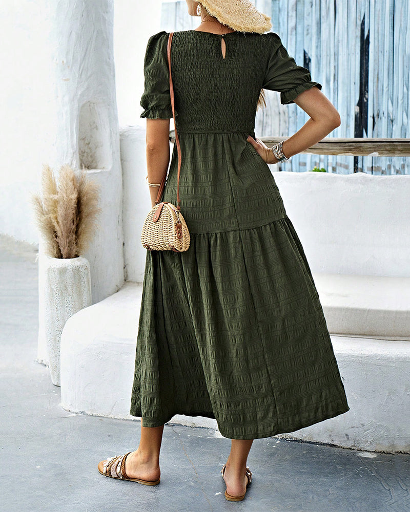 Shirred Round Neck Dress