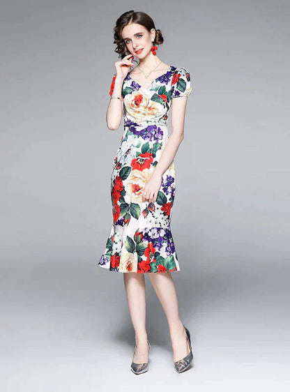 Short Sleeve Print Dress - Summer Hip Slim Fit