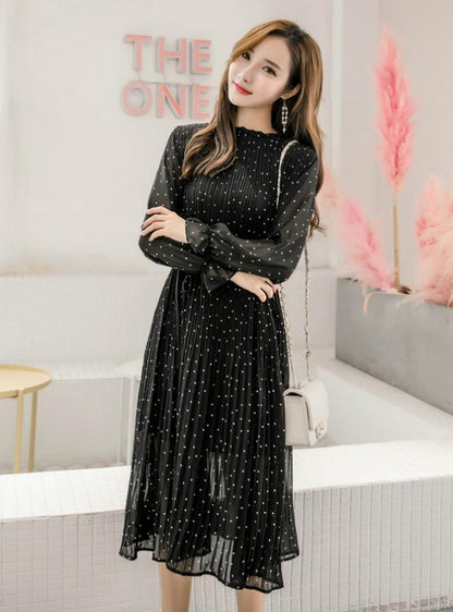 Vintage Black Chiffon Dress for Spring Women