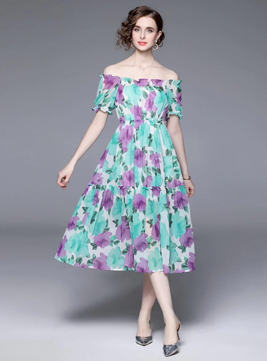 Arm Bubble Flowered Antern Gown with Sleeve