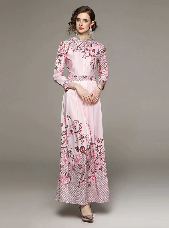 Slim Arm Patterned Long Dress