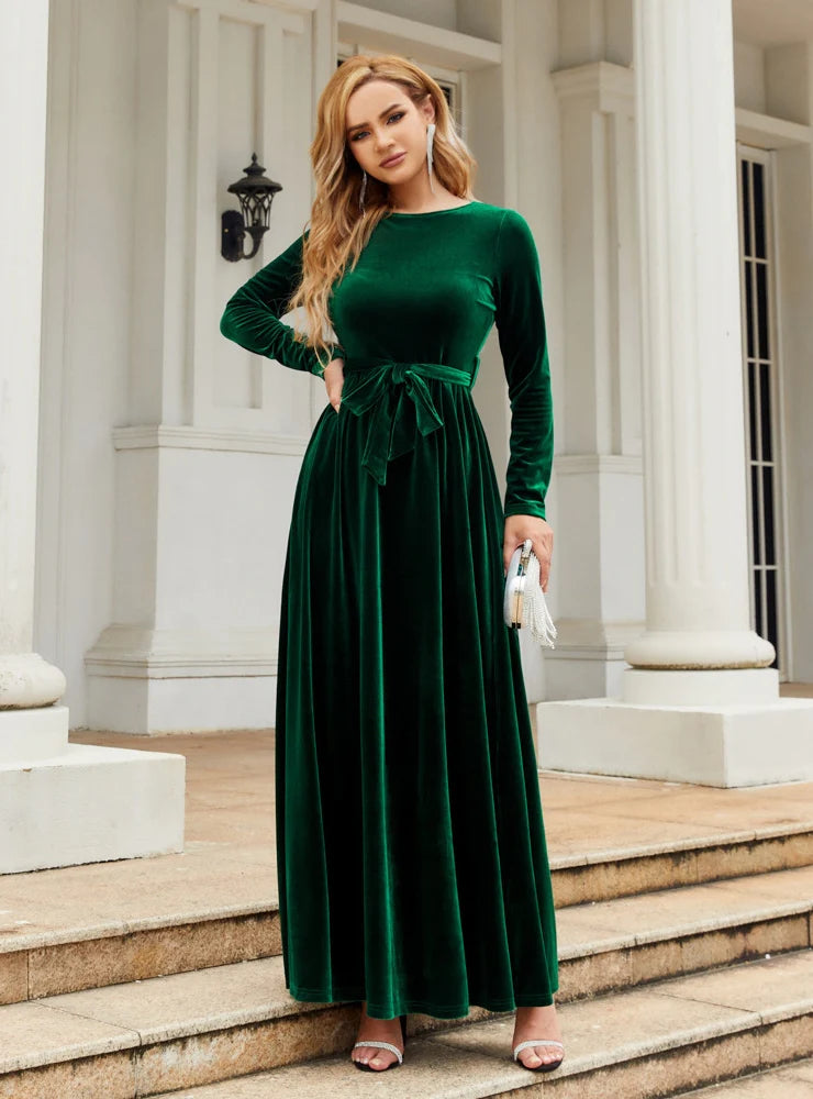 VELVET LONG SLEEVE DRESS - SOLID COLOR