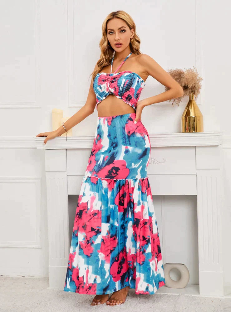 Bohemian Printed Top and Skirt Set