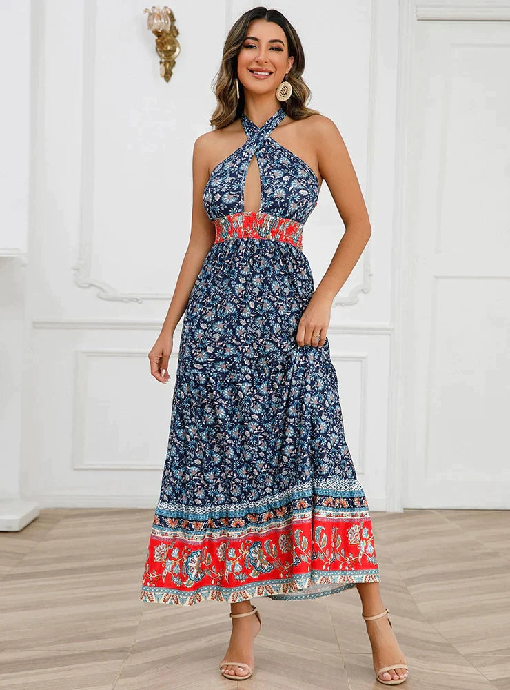 Bohemian Floral Halter Dress