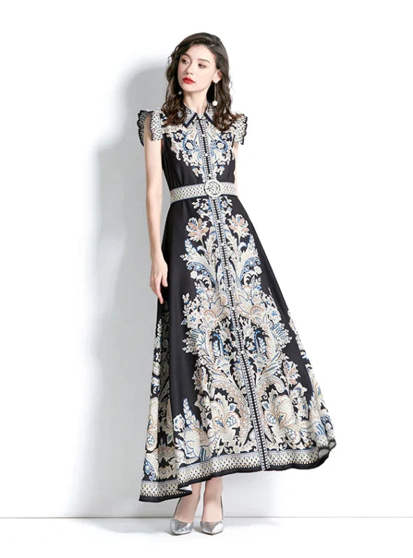 Sleeveless Patterned with Gown Lapel