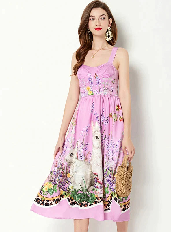 Violet Sleeveless Dress with Print