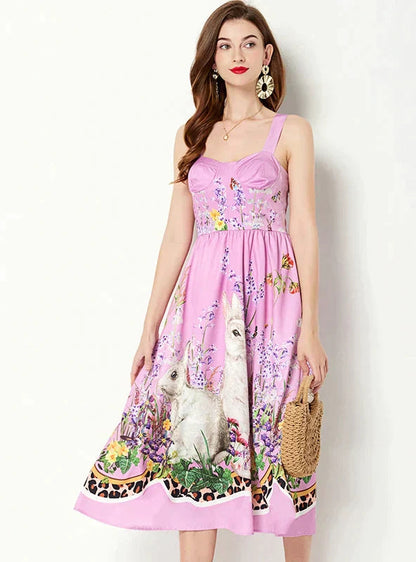 Violet Sleeveless Dress with Print