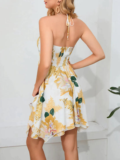 Backless Halter Slim Dress with Print