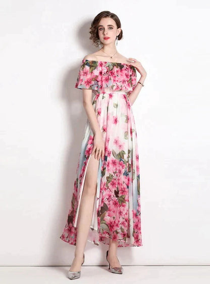 Beach Split Chiffon Dress with Lotus Leaf Design