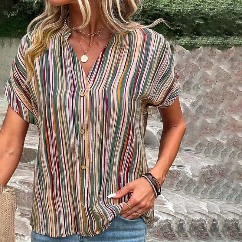 Vintage Striped Casual Blouse