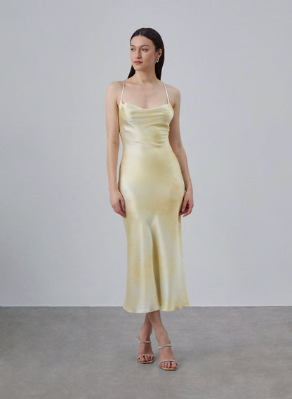 90s Forever Cowl Neck Graceful Maxi Silk Slip Dress