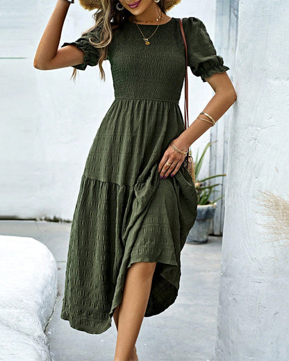 Shirred Round Neck Dress